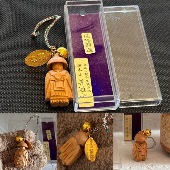 Retro Japanese Knickknack Set of 6: Kewpie, Wooden Kabuki Tag, Buddha and More - Picture 3 of 9